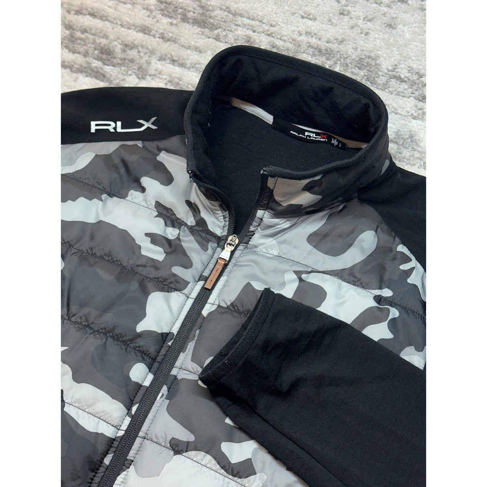 RLX Ralph Lauren Jacket Mens Large Gray Camo Quilted Wool Hybrid Full Zip